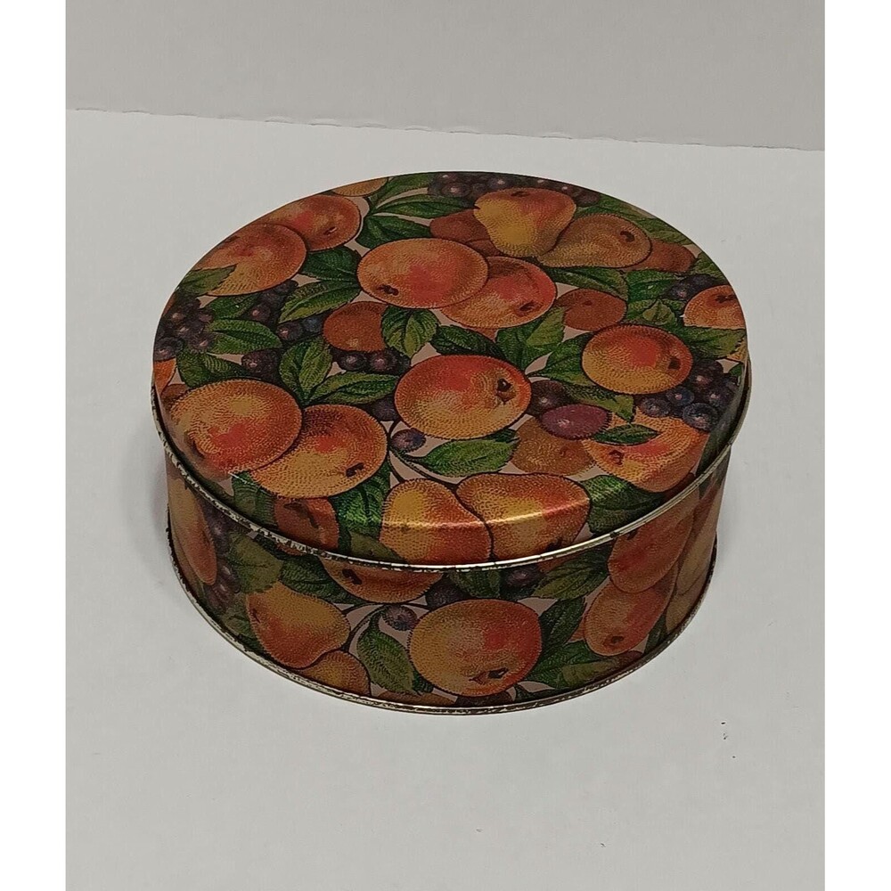 Vintage Golden Kernel Holiday Mix Tin | Fruit Print Metal Storage Tin